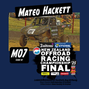 M07 Mateo Hackett ORANZ NZ Offroad Racing Championship 2025 FINAL kids tee shirt - Limited colours, Kids sizes Design