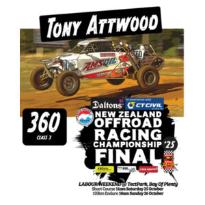 360 Tony Attwood ORANZ NZ Offroad Racing Championship 2025 FINAL tee shirt - All colours, all sizes Design