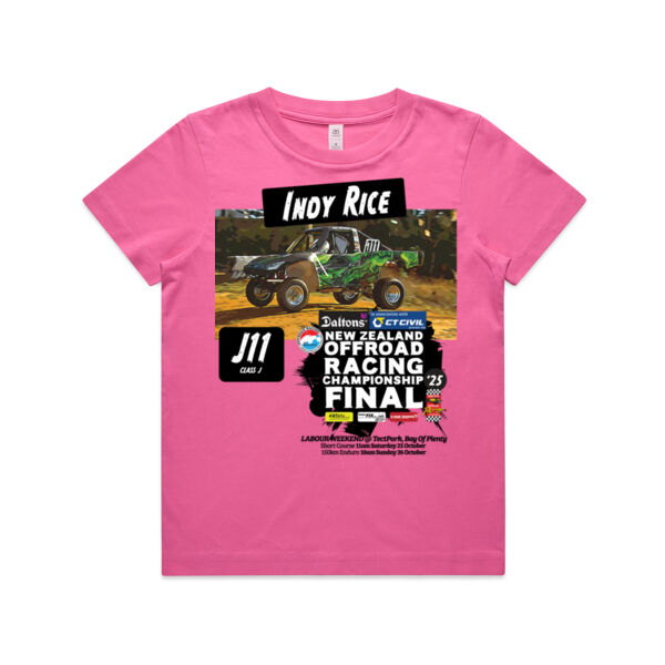 J11 Indy Rice ORANZ Final 2025 Kids Tee Shirt - Kids Sizes - A good range of garment colours Thumbnail
